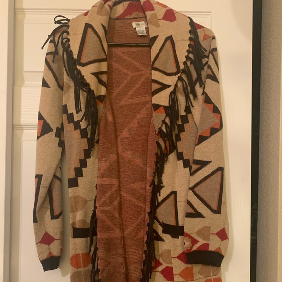 Tasha Polizzi Beige Southwestern Fringe Sweater Cardigan - Picture 3 of 5